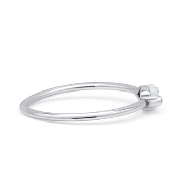 Oval Oxidized Petite Dainty Thumb Ring Lab Created White Opal Statement Fashion Ring 925 Sterling Silver